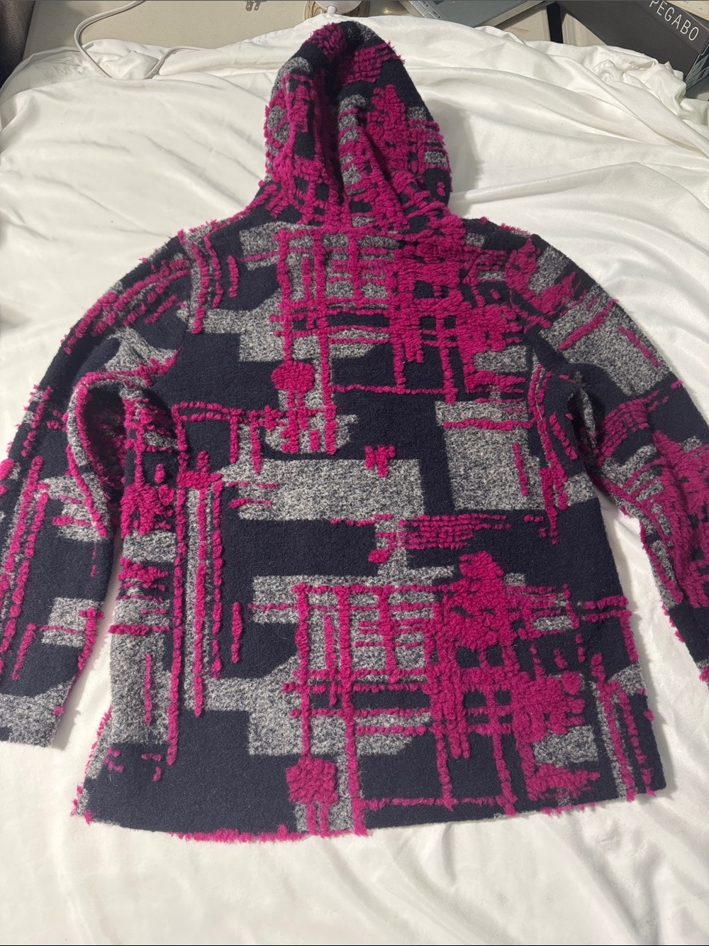 Dolcezza Abstract Geometric Hooded Jacket Textured Woven/Knit XL Wearable Art - Picture 4 of 10
